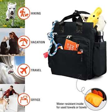 ARCA PET Travel Bag for Dogs & Cats - Dog Food travel Container, 2 BPA-Free Dog Bowls - Diaper Backpack for Dogs, Gift for Dog Moms and Dog Owners - Store All Cool Dog Stuff (Black)