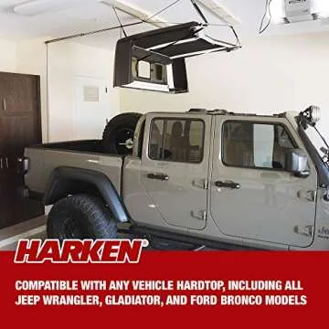 HARKEN - Hardtop Overhead Garage Storage Hoist for Jeep Wrangler and Ford Bronco, Self-Leveling, Safe Anti-Drop System, Easy One-Person Operation, Garage Organization