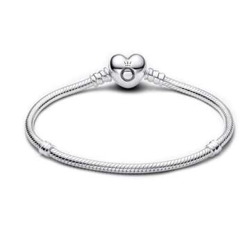 PANDORA Jewelry - Moments Heart Clasp Snake Chain Charm Bracelet for Women in Sterling Silver, 6.7 i...