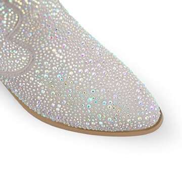 Sparkly Rhinestones Mid High Boots for Women, 2-Inch Heels