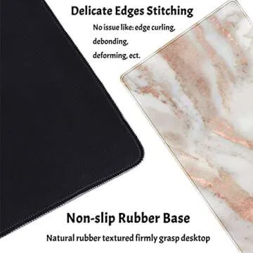 Rose Gold Marble Desk Mat Stylish Large Gaming Mousepad