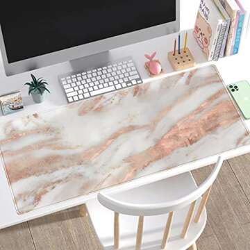 Rose Gold Marble Desk Mat Stylish Large Gaming Mousepad