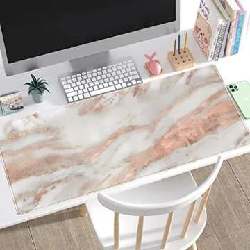 Rose Gold Marble Desk Mat Stylish Large Gaming Mousepad
