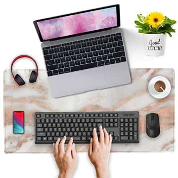 Rose Gold Marble Desk Mat Stylish Large Gaming Mousepad