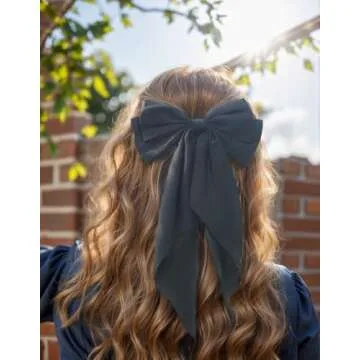 Hair Bows for Women - Furling Pompoms Large Satin Silky Bow Clips for Hair - Hair Ribbon Bows with Long Tail - Hair Barrettes Hair Accessories (Black Pink)