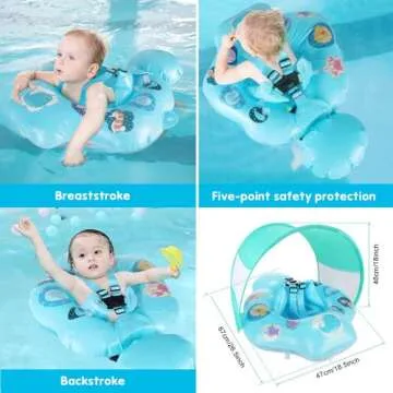 Baby Pool Float, Baby Swim Floats for Pool 6-24 Months with Removable UPF 50+ Sun Protection Canopy, Soft Waterproof Skin-Friendly Material Infant Toddler Inflatable Swimming Ring Floats-Blue