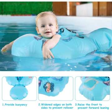 Baby Pool Float, Baby Swim Floats for Pool 6-24 Months with Removable UPF 50+ Sun Protection Canopy, Soft Waterproof Skin-Friendly Material Infant Toddler Inflatable Swimming Ring Floats-Blue