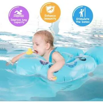 Baby Pool Float, Baby Swim Floats for Pool 6-24 Months with Removable UPF 50+ Sun Protection Canopy, Soft Waterproof Skin-Friendly Material Infant Toddler Inflatable Swimming Ring Floats-Blue