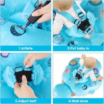 Baby Pool Float, Baby Swim Floats for Pool 6-24 Months with Removable UPF 50+ Sun Protection Canopy, Soft Waterproof Skin-Friendly Material Infant Toddler Inflatable Swimming Ring Floats-Blue