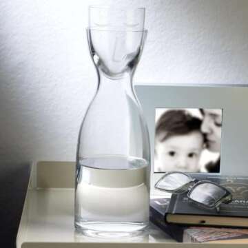 NUDE Glass Mr. & Mrs. Night Set Water Carafe/Wine Decanter - Elegant & Luxurious Hand Blown Lead-free Crystal Red Wine Tastings Accessories Wedding Gifts Luxury Packaging, Dinner Parties 24 Oz (Clear)