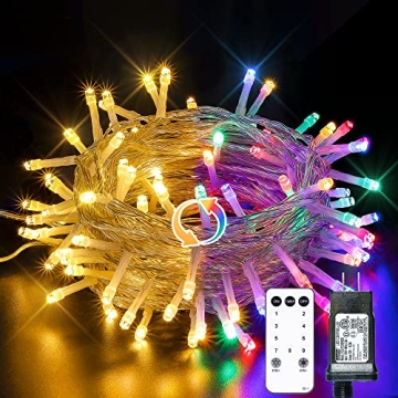 shinymolly Christmas Lights Color Changing Outdoor,33FT 100 LED 9 Modes with Remote Indoor Christmas...