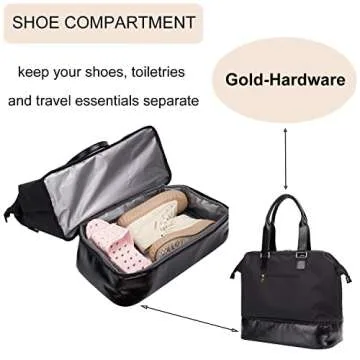 MINKARS Weekender Bag with Shoe Compartment Travel Tote Overnight Bag, Black Personal Item - 17 Inch
