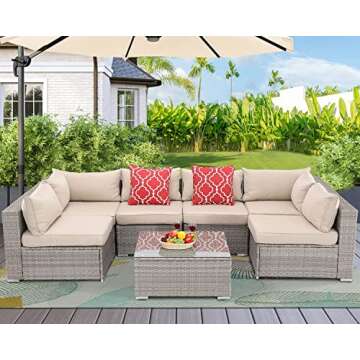 Furnimy Patio Furniture Sets Outdoor Sectional PE Rattan Outdoor Furniture Patio Conversation Set wi...