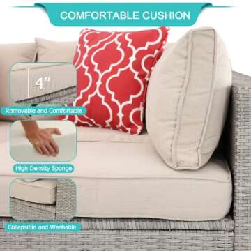 Furnimy Patio Furniture Sets Outdoor Sectional PE Rattan Outdoor Furniture Patio Conversation Set with Cushions for Balcony Lawn and Garden (Gray Brown, 7 pcs w/Table)