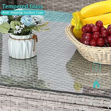 Furnimy Patio Furniture Sets Outdoor Sectional PE Rattan Outdoor Furniture Patio Conversation Set with Cushions for Balcony Lawn and Garden (Gray Brown, 7 pcs w/Table)