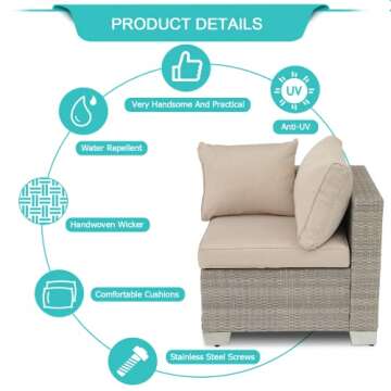 Furnimy Patio Furniture Sets Outdoor Sectional PE Rattan Outdoor Furniture Patio Conversation Set with Cushions for Balcony Lawn and Garden (Gray Brown, 7 pcs w/Table)