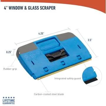 Unger Professional Compact 4” Window & Glass Scraper – Reversible Razor Blade Scraper Tool, Retractable Safety Guard, Residue, Stickers, Glue & Paint Scraper for Smooth Surfaces