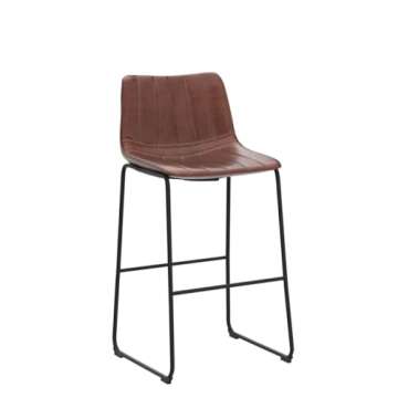 Yaheetech Bar Stools 30'' Height Fashionable Pub Stool Chairs PU Leather Chairs with Backrest Furnished Settle Industrial Armless Stools Home Kitchen Bar Metal Legs Set of 4, Brown