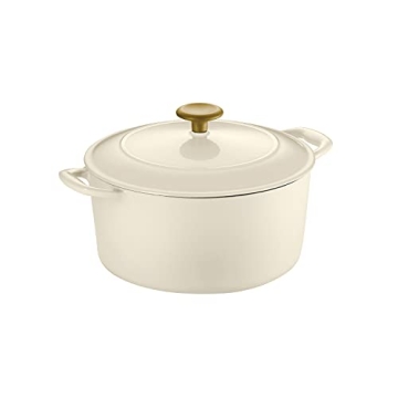 Tramontina Enameled Cast Iron Dutch Oven Pot with Lid, Round 5.5-quart, Latte with Gold Knob