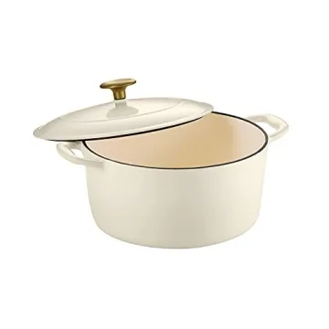 Tramontina Enameled Cast Iron Dutch Oven Pot with Lid, Round 5.5-quart, Latte with Gold Knob
