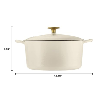 Tramontina Enameled Cast Iron Dutch Oven Pot with Lid, Round 5.5-quart, Latte with Gold Knob