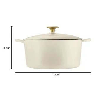 Tramontina Enameled Cast Iron Dutch Oven Pot with Lid, Round 5.5-quart, Latte with Gold Knob