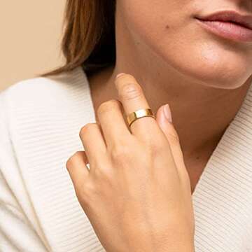 Aojun 14K Gold Filled Ring High Polish Plain Tarnish Resistant Comfort Fit Eternity Wedding Band 1mm 2mm 3mm 4mm 5mm 6mm 8mm Ring for Women Men (Gold-5MM, 9)