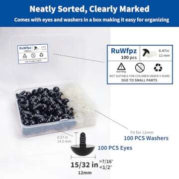 Safety Eyes for Amigurumi Crochet 12mm 15/32" 100Pcs - RuWfpz Doll Stuffed Animal Eyes with Washers,...