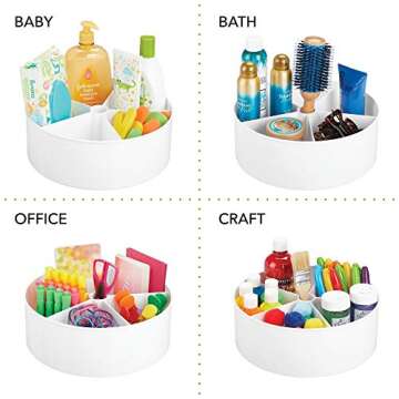 mDesign Deep Plastic Lazy Susan Turntable Storage Organizing Container - Divided Spinning Organizer for Craft, Sewing, Art, School Supplies in Home, Office, Classroom, Playroom or Studio - White