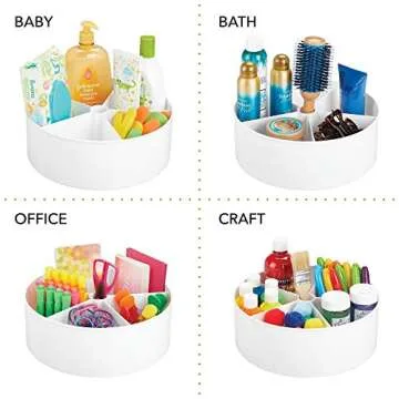 mDesign Deep Plastic Lazy Susan Turntable Storage Organizing Container - Divided Spinning Organizer for Craft, Sewing, Art, School Supplies in Home, Office, Classroom, Playroom or Studio - White