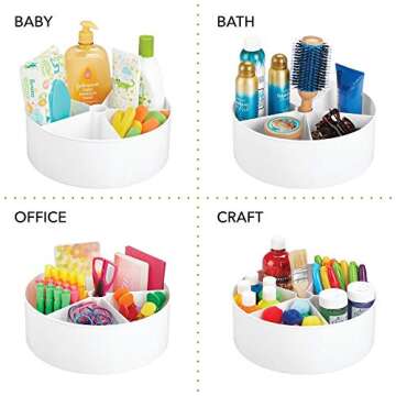 mDesign Deep Plastic Lazy Susan Turntable Storage Organizing Container - Divided Spinning Organizer for Craft, Sewing, Art, School Supplies in Home, Office, Classroom, Playroom or Studio - White