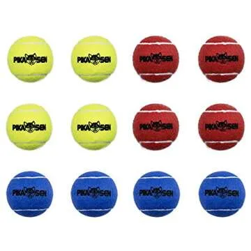 PIKASEN Dog Squeaky Tennis Balls for Pet Playing in 3 Sizes Premium Strong Dog & Puppy Balls for Training, Play, Exercise The Easiest Color for Dogs Red Yellow Blue (Medium-12pack)