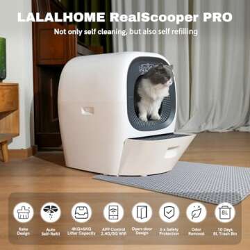 RealScooper Pro with Refill Tray Automatic Cat Litter Box Self Cleaning Litter Box for Multiple Cats, Odor-Removal/App Control/Safety System, Smart Electric Litter Box Trash Liners & Clumping Litter