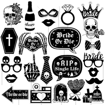 Fangleland Bride Or Die Photo Booth Props Kit Gothic Bachelorette Decorations for Women Girls, 24Pcs...