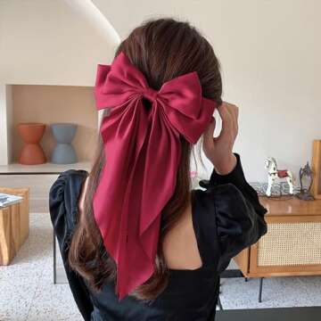 2PCS Big Oversized Silky Satin Hair Bows with Long Tail Ribbon for Women and Girls