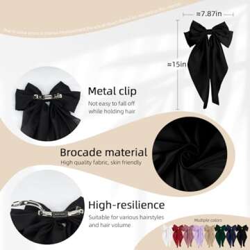 2PCS Big Oversized Silky Satin Hair Bows with Long Tail Ribbon for Women and Girls