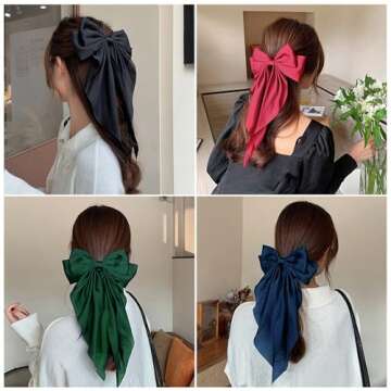 2PCS Big Oversized Silky Satin Hair Bows with Long Tail Ribbon for Women and Girls