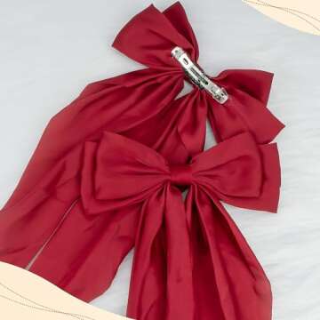 2PCS Big Oversized Silky Satin Hair Bows with Long Tail Ribbon for Women and Girls
