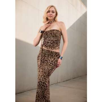 Ponitrack Y2k Two Piece Sets for Women Leopard Print Tube Top Sexy Cheetah Print Skirt Streetwear Outfits (Leopard,M,Medium)