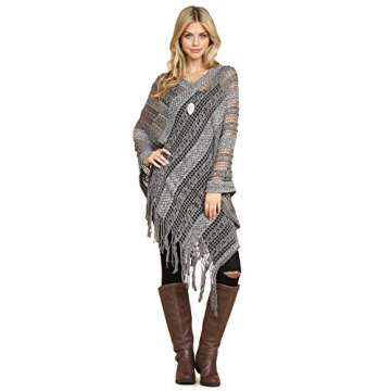 RIAH FASHION Bohemian Shawl Wrap Poncho - Kimono Cardigan, Mesh Scarf, Open Knit Crochet (Crochet Pu...