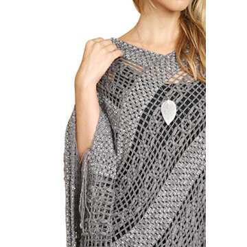RIAH FASHION Bohemian Shawl Wrap Poncho - Kimono Cardigan, Mesh Scarf, Open Knit Crochet (Crochet Pullover Poncho - Gray)