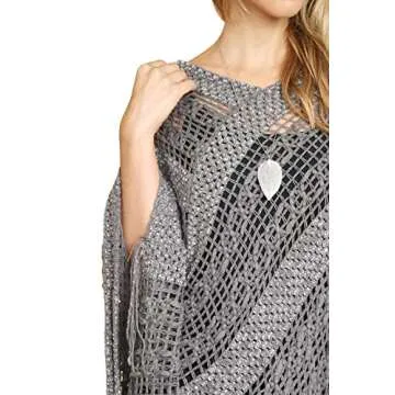 RIAH FASHION Bohemian Shawl Wrap Poncho - Kimono Cardigan, Mesh Scarf, Open Knit Crochet (Crochet Pullover Poncho - Gray)