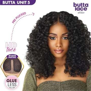 Sensationnel Butta lace wigs - unit 5 extra wide 5 inch deep parting synthetic preplucked hairline glueless lacefront (1B OFFBLACK)