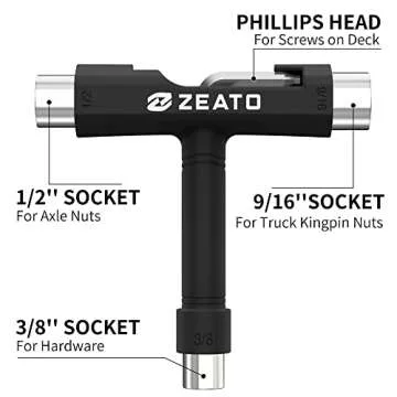 Zeato All-in-One Skate Tools Multi-Function Portable Skateboard T Tool Accessory with T-Type Allen K...