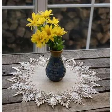 Lace Doily Neutral Earth Tones Table Topper Scarf Place Mat Round Doily (16 inch Round)