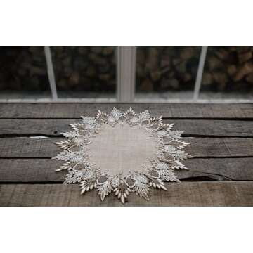 Lace Doily Neutral Earth Tones Table Topper Scarf Place Mat Round Doily (16 inch Round)
