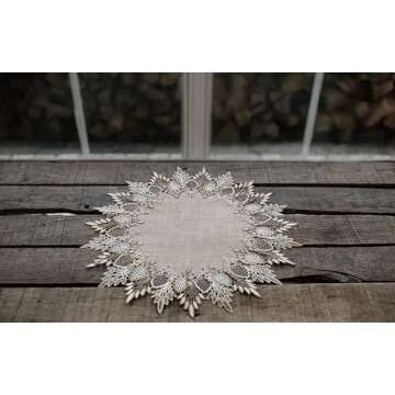 Lace Doily Neutral Earth Tones Table Topper Scarf Place Mat Round Doily (16 inch Round)