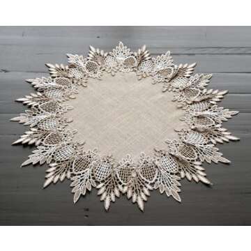 Lace Doily Neutral Earth Tones Table Topper Scarf Place Mat Round Doily (16 inch Round)