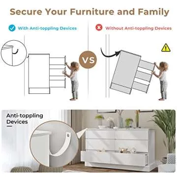EPHEX 6 Drawer Dresser, Black Chest of Drawers, Storage Tower Clothes Organizer Closet, Double Dresser for Bedroom, Living Room, Entryway, 51.6''H x 15.7''W x 29.3''H White