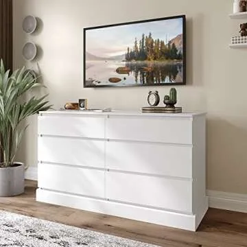 EPHEX 6 Drawer Dresser, Black Chest of Drawers, Storage Tower Clothes Organizer Closet, Double Dresser for Bedroom, Living Room, Entryway, 51.6''H x 15.7''W x 29.3''H White